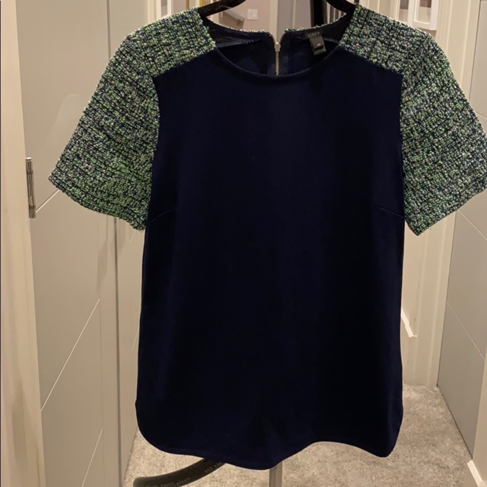J.Crew navy and tweed top size xs